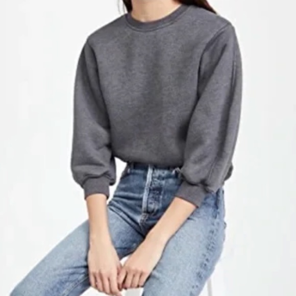 NWT $138 AGOLDE Thora 3/4 Sleeve Sweatshirt in Graphite Heather - size XS or S! - Picture 2 of 7